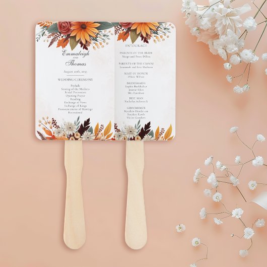 サンセットオータムフローラウォーターカラー結婚式 プログラム ハンドファン