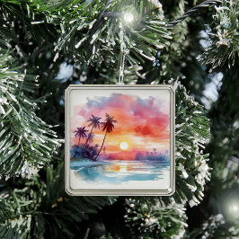 サンセットオーバーウォーターAIオーナメント メタルオーナメント