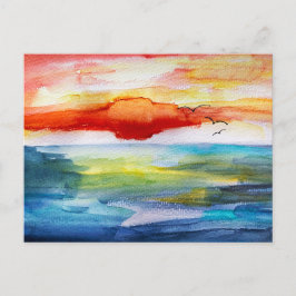 サンセットオーバーシーインウォーターカラースタイル シーズンポストカード