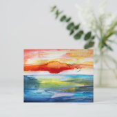 サンセットオーバーシーインウォーターカラースタイル シーズンポストカード (スタンド正面)