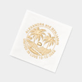 サンセットオーバービーチパーム結婚ツリーのカップル 箔ナプキン (左)