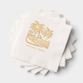 サンセットオーバービーチ、ヤシの木の名前 箔ナプキン (インサイチュ (積み重ね))