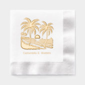 サンセットオーバービーチ、ヤシの木の名前 箔ナプキン (正面)