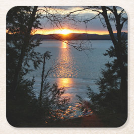 サンセットオーバーフォレストレイク紙コースター スクエアペーパーコースター