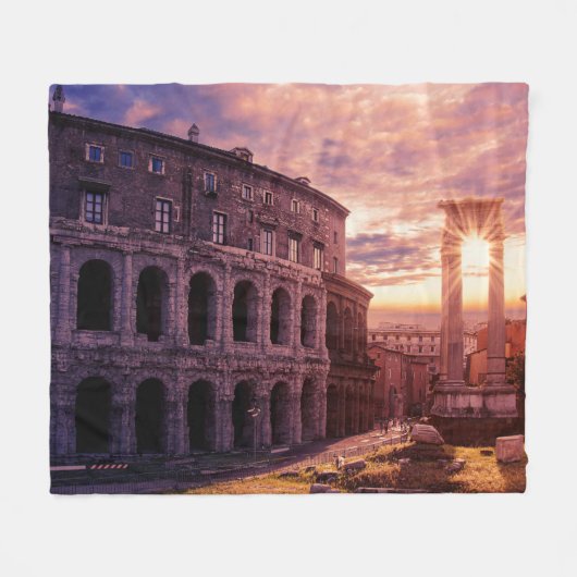 サンセットオーバーローマコロシアムインローマ フリースブランケット (正面(横))
