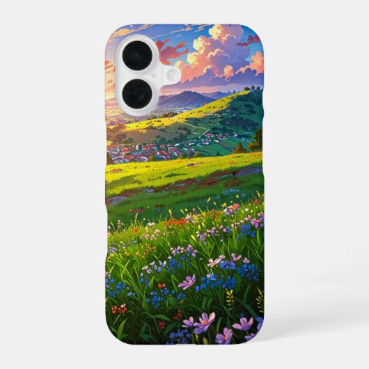 サンセットオーバー春ヒル iPhone 16ケース (裏面)