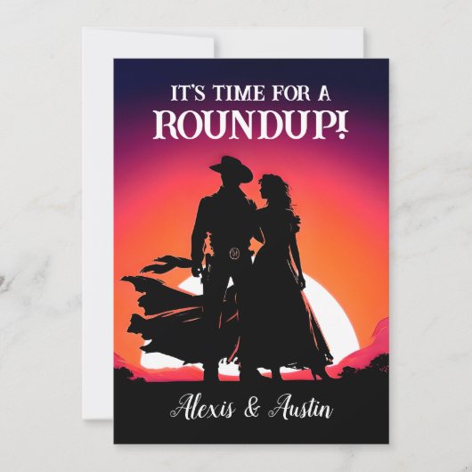 サンセットカウボーイと女性のカーボーイラウンドアップ記念日 招待状 (正面)