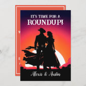 サンセットカウボーイと女性のカーボーイラウンドアップ記念日 招待状 (正面/裏面)