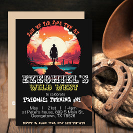 サンセットカウボーイ誕生日招待状、編集可能1st 招待状