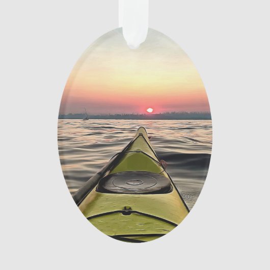 サンセットカヤック楕円アクリルクリスマスオーナメント オーナメント (正面)