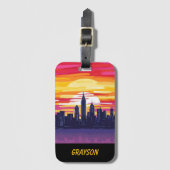 サンセットカラフルシティスカイラインラゲッジタグ ラゲッジタグ (正面縦)