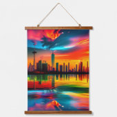 サンセットカラフルシティスケープ 吊り下げ型タペストリー (正面)
