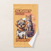 サンセットカラフルペットイラストレーション バスタオルセット (ハンドタオル)