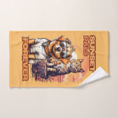 サンセットカラフルペットイラストレーション バスタオルセット (ハンドタオル)