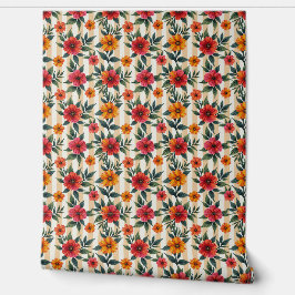 サンセットカラーとタン色の花ストライプたち 壁紙