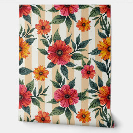 サンセットカラーの花を彩るタンストライプ 壁紙