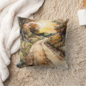 サンセットカントリーロードの風景 クッション (ブランケット)