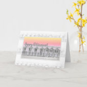 サンセットカードのビーチのシーサイドとホテル小屋 カード (黄色い花)