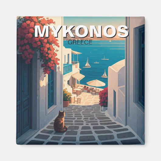 サンセットキャットinミコノスGreece Cyclades Travel マグネット (正面)