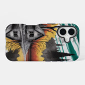 サンセットキャビン反射 – ムーディ自然景観 iPhone 16ケース (裏面横)