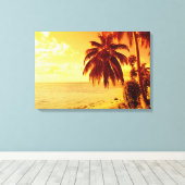 サンセットキャンバスのビーチで熱帯のヤシの木 キャンバスプリント (インサイチュ (ウッドフロア))