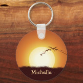 サンセットキ飛んでいるーチェインのバパーソナライズされたードズ キーホルダー (正面)