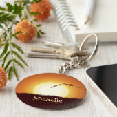 サンセットキ飛んでいるーチェインのバパーソナライズされたードズ キーホルダー (側面)