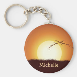 サンセットキ飛んでいるーチェインのバパーソナライズされたードズ キーホルダー