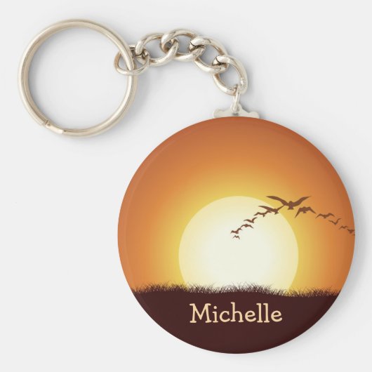 サンセットキ飛んでいるーチェインのバパーソナライズされたードズ キーホルダー (正面)