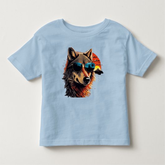 サンセットギフトアイディアにサングラスを持つオオカミ犬 トドラーTシャツ (正面)