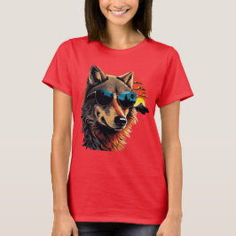サンセットギフトアイディアにサングラスを持つオオカミ犬 Tシャツ