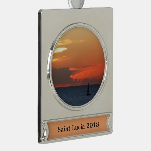 サンセットクラウドと帆船シースケープ シルバープレートバナーオーナメント (右)