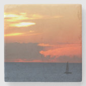 サンセットクラウドと帆船シースケープ ストーンコースター (正面)