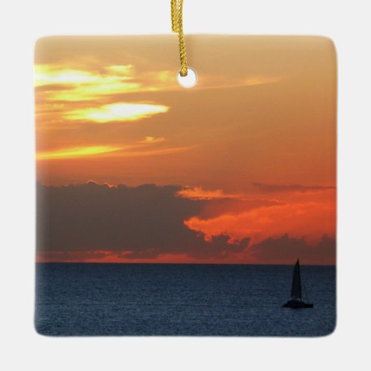 サンセットクラウドと帆船シースケープ セラミックオーナメント (正面)