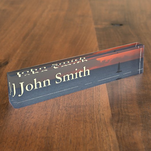 サンセットクラウドと帆船シースケープ デスクネームプレート (側面)