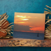 サンセットクラウドと帆船シースケープ フォトプラーク (側面)