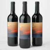 サンセットクラウドと帆船シースケープ ワインラベル (ボトル)