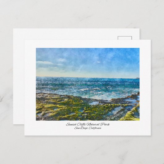 サンセットクリフサンディエゴ、カリフォルニアの水彩画 ポストカード (正面/裏面)