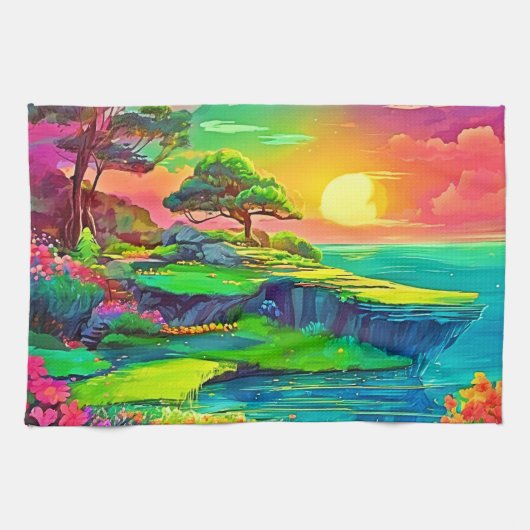 サンセットクリフパラダイスアート キッチンタオル (横)