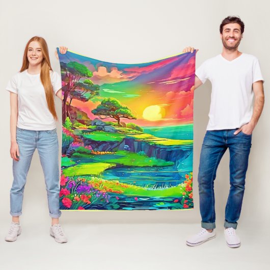 サンセットクリフパラダイスアート フリースブランケット (インサイチュ)