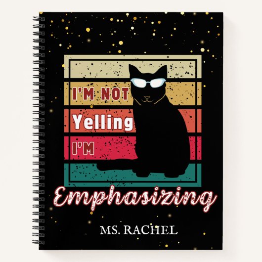 サンセットグおもしろいリッド猫好き先生 ノートブック (正面)