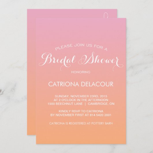 サンセットグラデグラデーションーションブライダルシャワーの招待 招待状 (正面/裏面)