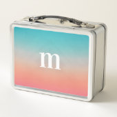 サンセットグラデーションターコイズトゥピンクイニシャル メタルランチボックス (裏面)