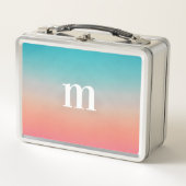 サンセットグラデーションターコイズトゥピンクイニシャル メタルランチボックス (正面)