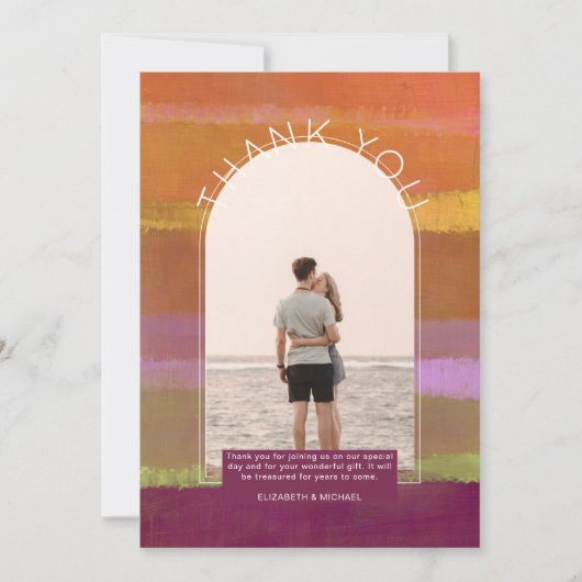 サンセットコンテンポラリーピストライプのンク写真ありがとう サンキューカード (正面)