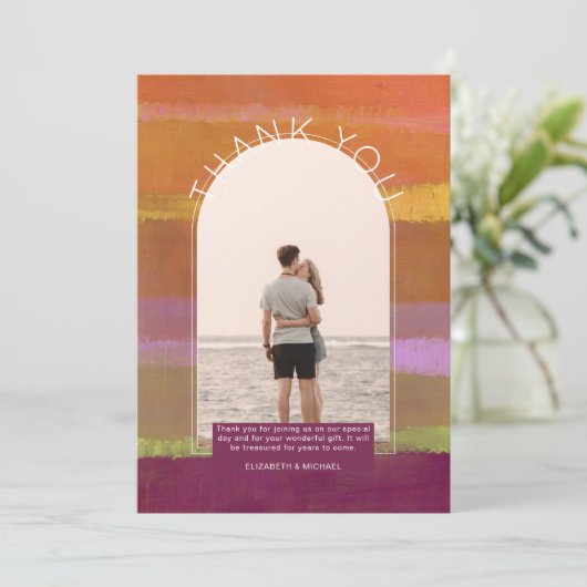 サンセットコンテンポラリーピストライプのンク写真ありがとう サンキューカード (スタンド正面)