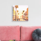サンセットコースタルタウン | パームツリーコースタルウォーター色 キャンバスプリント (インサイチュ (リビング))