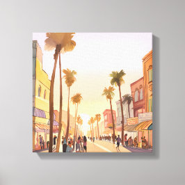 サンセットコースタルタウン | パームツリーコースタルウォーター色 キャンバスプリント