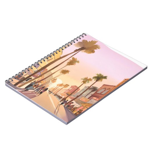 サンセットコースタルタウン | パームツリーコースタルウォーター色 ノートブック (左側)