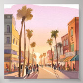 サンセットコースタルタウン | パームツリーコースタルウォーター色 ポスター (正面)